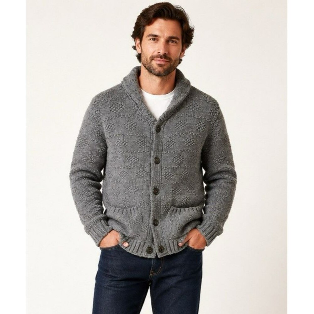 Oliver Spencer Wool Chunky Gray Shawl Cardigan Medium Men's Sweater Lambswool